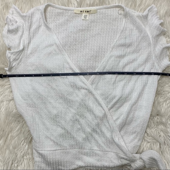 miami | Wrap Front Surplice V Neck Ruffle Cap Sleeve Waffle Knit Blouse - Picture 10 of 12